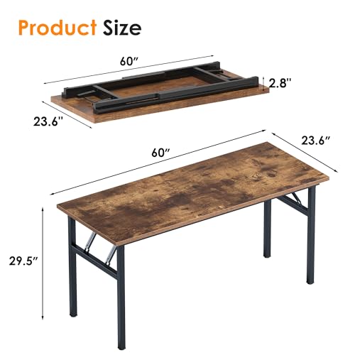 Image of Need Folding Computer Desk, Large 60 inches Folding Table for Home Office, No Install Needed Foldable Writing Table Desk, Rustic Brown