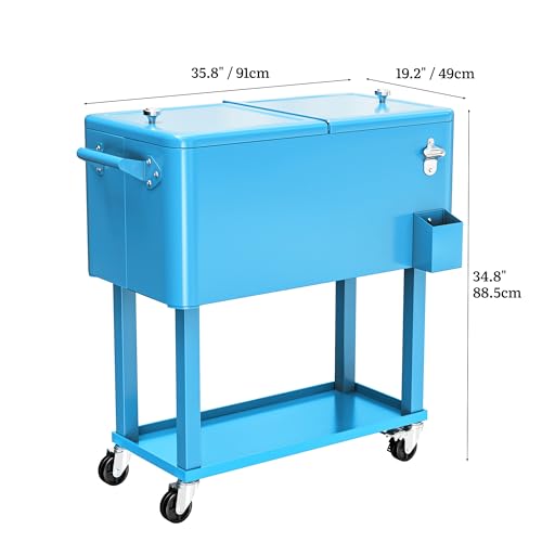Image of YITAHOME 80 Quart Rolling Cooler Cart with Bottle Opener Drainage, Portable Wicker Patio Cooler Rolling on Wheels, Outdoor Beverage Cart Rolling Drink Cooler for Patio Pool Deck Party Cookouts