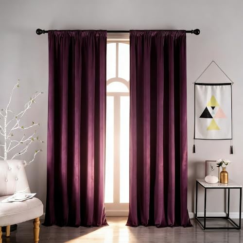 nanbowang Purple Velvet Curtains - 52"x 63" Soft Rod Pocket Thermal Insulated Window Treatment for Bedroom Living Room Light Filtering Drapes 2 Panels