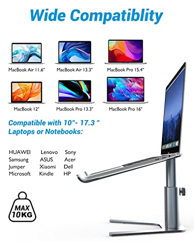 Soporte Portátiles, Soporte de Aluminio Ergonómico Ajustable para Portátiles para MacBook, DELL, Lenovo, HP, Samsung, Acer y HuaweiCompatible con Portátiles de 10-17.3''