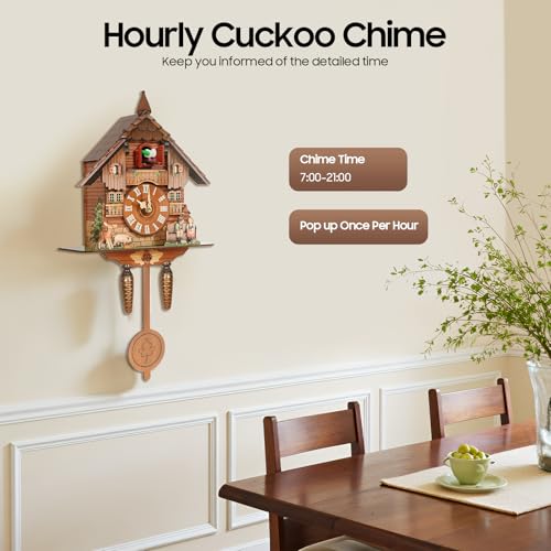 Miniatura 5 de Chensyo Reloj De Cuco Con Péndulo, Reloj De Pared, Adecuado Para Dormitorio, Sala De Estar, Oficina, Hotel - Moderno, Multicolor Marrón Y Otros Colores , 25 X 10 X 50 Cm