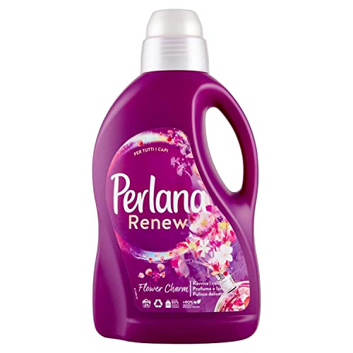 Perlana Renew Flower Charm, detersivo lavatrice, mantieni la brillantezza dei tuoi capi colorati e bianchi, confezione singola da 24 lavaggi