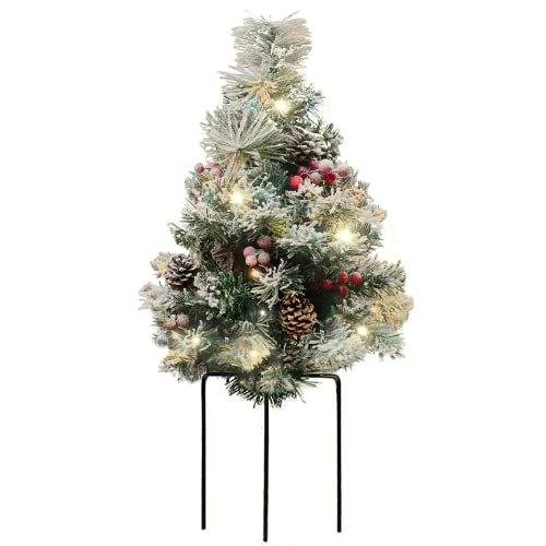 4E's Novelty Mini-Weihnachtsbaum für Veranda, Weg, Hof, 76,2 cm, batteriebetrieben, mit Fernbedienung und Timer - beleuchteter Schneebeflockter künstlicher Weihnachtsbaumschmuck für Rasendekoration Cover
