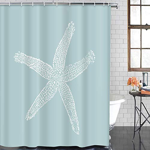 Artsocket 4 Pcs Shower Curtain Set Sea Star White Lapis Lazuli Animal Aquatic Beach Beauty Fish Life Marine Nature Ocean With Non-Slip Rugs Toilet Lid Cover And Bath Mat Bathroom Decor 72" X 72" #TOP1