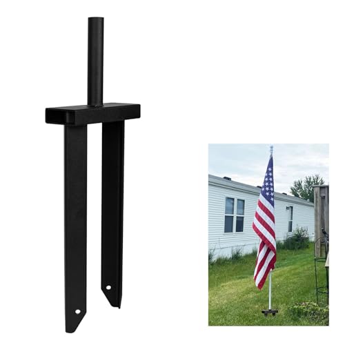 VANROUG Heavy Duty Flag Spike Ground Stake, Fits Flag Poles with 0.65 Inner Diameter, Black Metal, 8.4 Length