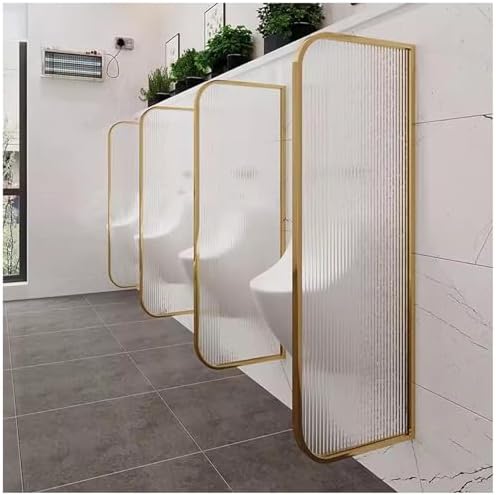 Waterproof Toilet Partition Screen - Men's Urinal Divider with Tempered Glass Wall-Mounted Privacy Baffle for Hotels Schools Shopping Malls - Gold Finish 120cm Set of 6