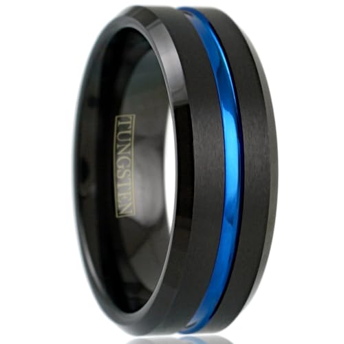 Brushed Black Titanium Blue Line Ring