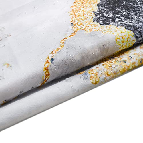 Lavsils 4Pcs Black Marble Shower Curtain Set, Bathroom Set With Shower Curtain And Rugs And Accessories,Modern Decor Bathroom Standard Size With Non-Slip Rugs, Toilet Lid Cover,Gold #TOP3