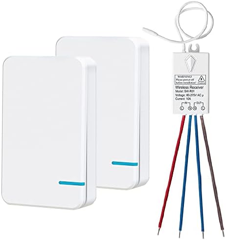 Thinkbee 3 Way Wireless Switch and Receiver Kit, Dual Control Push-Button No Wiring, Wireless Panel Switch, No WiFi Needed, Waterproof Remote Light Switch for House Lamp Led(2 switches 1 Receiver kit)