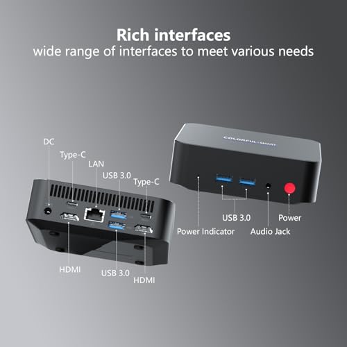 Image of Colorful Mini PC,16GB DDR4 512GB SSD,12th Gen Alder Lake N100 (up to 3.4GHz) Mini Desktop with PWM Smart Quiet Fan,Support 4K Quad Display,WiFi,BT,HDMI,Gigabit Ethernet for Home /Business /Office