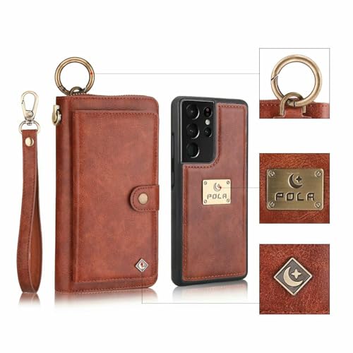 Étui portefeuille iPhone Samsung Galaxy A52 housse cuir rabat magnétique marron pas cher