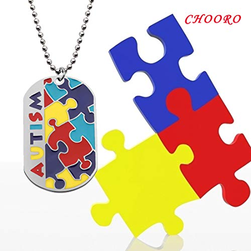 CHOORO Autism Puzzle Piece Dog Tag Necklace/Keychain Asperger Awareness Jewelry Gift for Autism Mom/Autism Teacher2