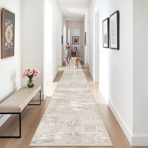 Washable 3x25 Abstract Runner Rug Non-Slip & Stain-Resistant