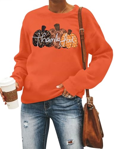 MYHALF Sudadera de temporada de calabaza: camiseta de otoño para mujer, cuello redondo, para Acción de Gracias, Halloween, bordada, Marrón, XXL