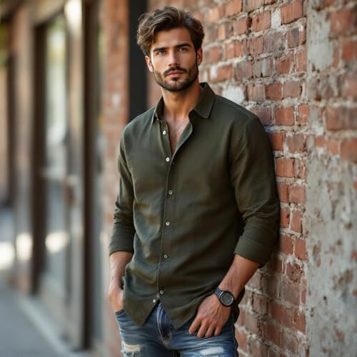 Image of Glowic Men's Plain Casual Shirt | Cotton Soft & Breathable Fabric | Full Sleeve Comfort Fit Stylish Solid Shirts for Office