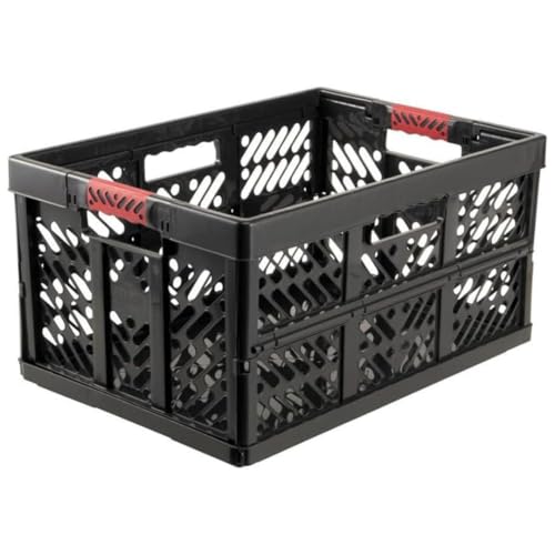 SomosTrade Klappbox 45L | Graphit - Rot | 54 x 28 x 37cm | mit Soft Touch Griffen | stabile Klappbox | Perfekte Aufbewahrung | (2 Klappbox - Graphit Rot)
