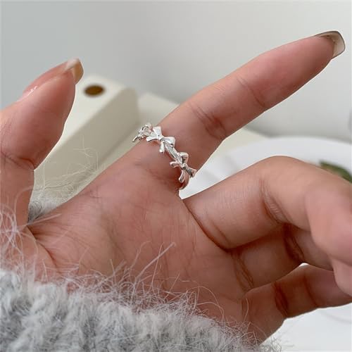 Dtja Cute Bow 925 Sterling Silver Adjustable Ring for Women Lovely Bowknot Holiday Statement Open Wrap Finger Rings Comfort Fit Fashion Promise Wedding Valentine Jewelry Gift2