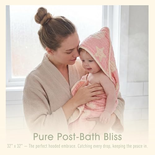 Image of Ultra-Soft Muslin Baby Hooded Towel - 32 x 32 Inches, Ideal for Bath & Beach, Suitable for Both Boys & Girls from Newborns to Toddlers