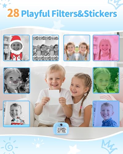 Image of Instant Print Camera for Kids with 1080P HD Video, 48MP Dual Selfie Lens, Digital Photo Printer for Boys & Girls, with Games - Blue Colour