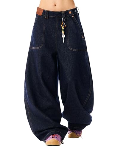 Aelfric Eden Womens Baggy Barrel Jeans Snap Buttons Wide Leg Denim Pants Unisex Streetwear Y2K Loose Lantern Denim Jeans2