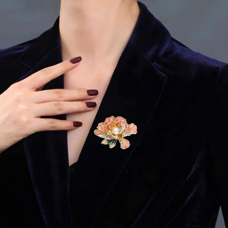 Image of Elegant Flower Brooch Pin for Women, Stylish Vinage Crystal Pearl Rhinestones Brooches Pins Dainty Lapel Pins for Dress Accessories Jewelry