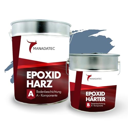 MANADATEC 2k Epoxidharz Bodenbeschichtung 5kg I RAL 5014 Taubenblau I Lösemittelfrei, Umweltfreundlich & Geruchsneutral I Beschichtung für Garagen- & Kellerböden I Hohe Schlagfestigkeit