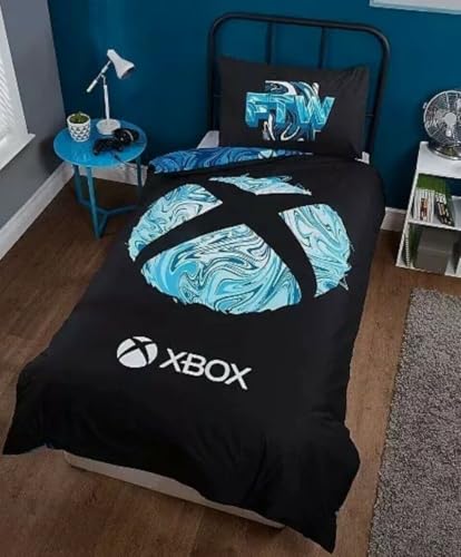 CNA STORES Xbox Single Duvet Cover Gamers Gaming Bedding Set - Black & Blue Design – Official Bedding for Boys, Kids & Teens