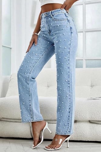 Women's High Waisted Jeans Boyfriend Baggy Wide Straight Leg Casual Denim Pants Trousers4