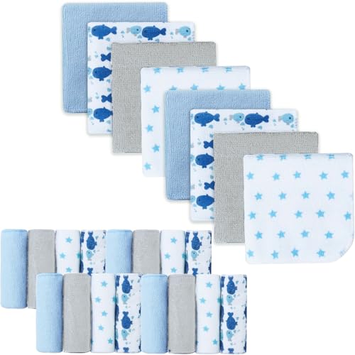 Image of Softan Baby Washcloths, 24Pack Baby Wash Cloths Extra Soft & Ultra Absorbent, Baby Towels and Washcloths Face Towel Unisex for Boys Girls Body, Washclothes Gentle on Sensitive Skin, 9x9 Blue Whale