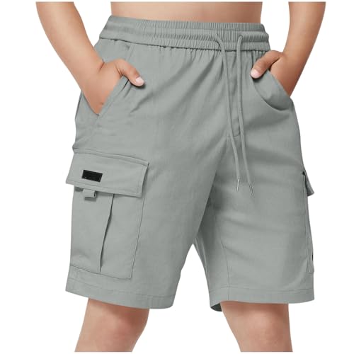 duxyoz Short cargo léger avec cordon de serrage pour garçons et enfants, short d'été ample et décontracté, bermuda court à jambe droite, pantalon de...