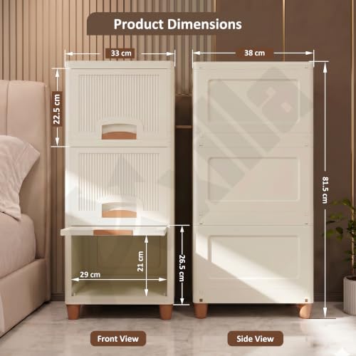 Image of 3 Tier Wardrobe Organizer for Clothes | Foldable Closet Organizer | Multipurpose Kitchen Storage Rack | Stackable Cabinet | Space Saving Almirah for Living Room (Ivory)