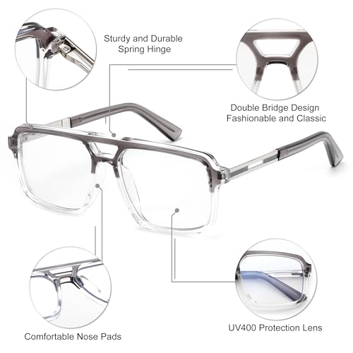 Image of FEISEDY Retro Aviator Blue Light Glasses for Men Women Square Frame Computer Reading /TV /Phones Glasses B0209