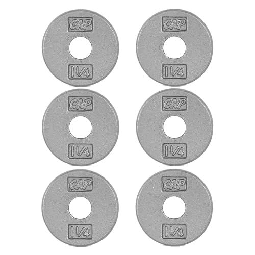 CAP Barbell Cast Iron Standard 1-Inch Weight Plate Set Barbell Weights for Home Gym Strength Training and Weightlifting 1.25 lb Set of 6 Gray