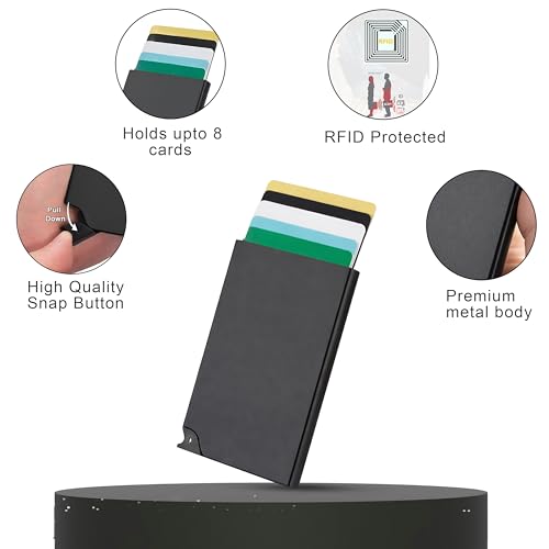 Image of VOGARD Slim RFID Card Holder for Men & Women | Metal Minimalist Wallet | Holds Up to 8 Cards | Lightweight Secure Card Case (Black)