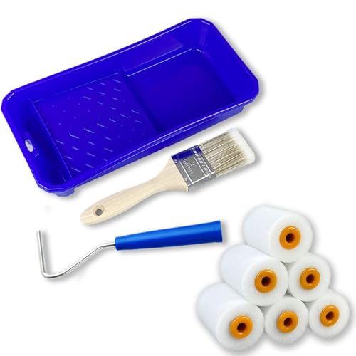 2 Inch Mini Foam Paint Roller Set Small Paint Roller for Painting Include 6X Roller Cover, 1x Roller Frame, 1x Paint Tray, 1x Painting Brush for Walls Ceilings