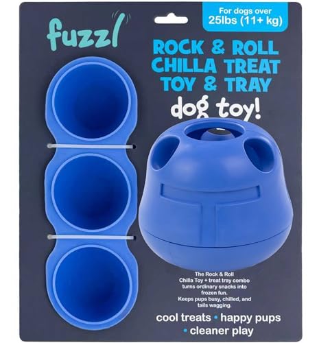 Fuzzl Rock & Roll Chilla Treat Toy for Dogs – Large Natural Rubber Enrichment Feeder – Fill with Frozen Treat Balls Using Moulds – Screw-Open Design, Easy-Clean, Non-Toxic & Durable – Blue