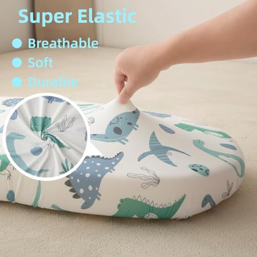 Image of SDIII Dinosaur Bassinet Sheet 2 Pack for Boy Girl, Soft Stretchy Microfiber Jersey Knit, Universal Fit for Rectangle Round Oval Hourglass Mattress