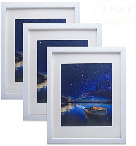 Minghong White 11 x 14 inch Picture Frame Made to Display Photos 8x10 with Mat or 11x14 Without Mat for Wall & Tabletop 3-Pack One Set
