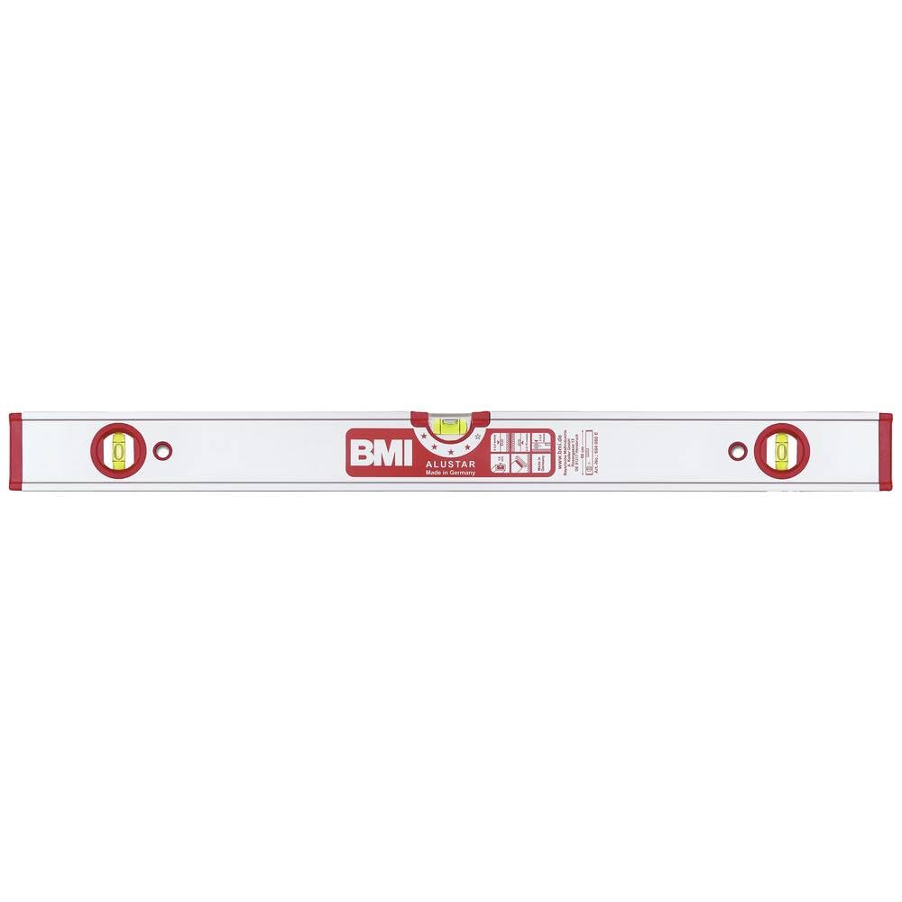 BMI Nivel de burbuja de aluminio con imán + 2 V (200 cm de largo, sin bordes con efecto lupa, alta precisión de medición 0,5 mm/m, con tapas de goma) 694200EMS
