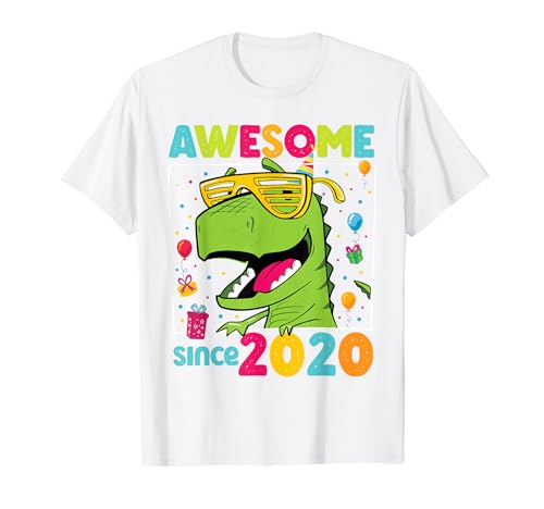 4 años de cumpleaños Impresionante desde 2020 Feliz T-Rex Dino divertido Camiseta