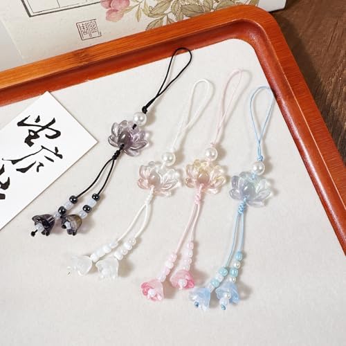 PUCAPOCO Cute Flower Phone Charm Lotus Flower Pearl Beaded Camera Phone Strap Bag Charm Y2K Accessories(Black) — view 2