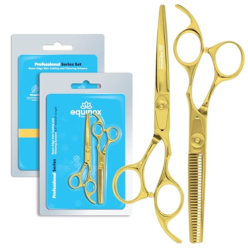 Image of Equinox Professional Barber Scissors Set - Includes Scissors & Thinning Shears for Hair Cutting & Grooming, Japanese Stainless Steel Barber Accessories