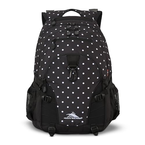 Image of High Sierra Loop Backpack, Travel, or Work Bookbag with tablet sleeve, One Size, POLKA DOTS /BLACK