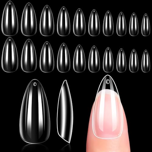Makartt Short Almond Nail Tips - 500Pcs 10 Sizes Full Cover Clear False Nails, for Acrylic Nail Extensions & DIY Press on Nails