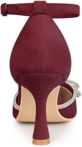 Allegra K Women's Rhinestones Bow Wedding Shoes Stiletto Heel Burgundy Sandals Pumps 7 M US | Image 2