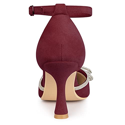Allegra K Allegra K Women's Rhinestones Bow Wedding Shoes Stiletto Heel Burgundy Sandals Pumps 7 M US