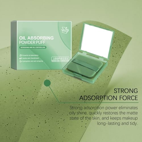 Folhas de borrão de óleo facial com espelho e puff, 100 folhas de óleo para homens e mulheres, folha