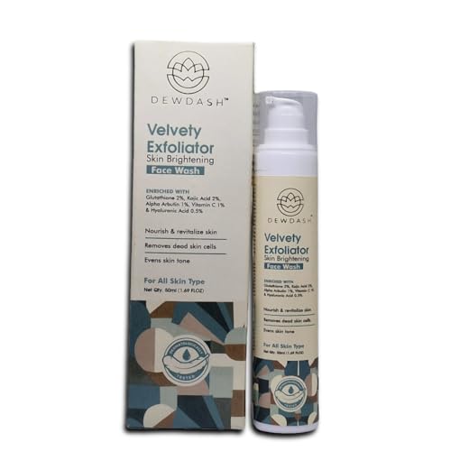 DEWDASH Velvety Exfoliator Skin Brightening Face Wash | Nourishing & Revitalizing – Exfoliate, Brighten & Even Skin Tone with Glutathione, Kojic Acid & Vitamin C 50ml | Suitable for All Skin Types