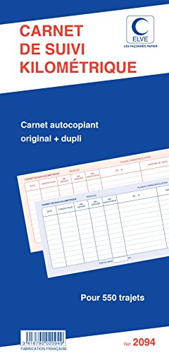 ELVE Lot de 3 Carnets de suivi kilométrique spiralé 50 Dupli, 550 Trajets 29,7 x 140