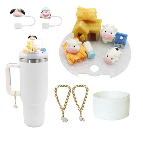 RENUIS Cute Cup Lid Topper Decoration Set for Stanley 40oz-Cow